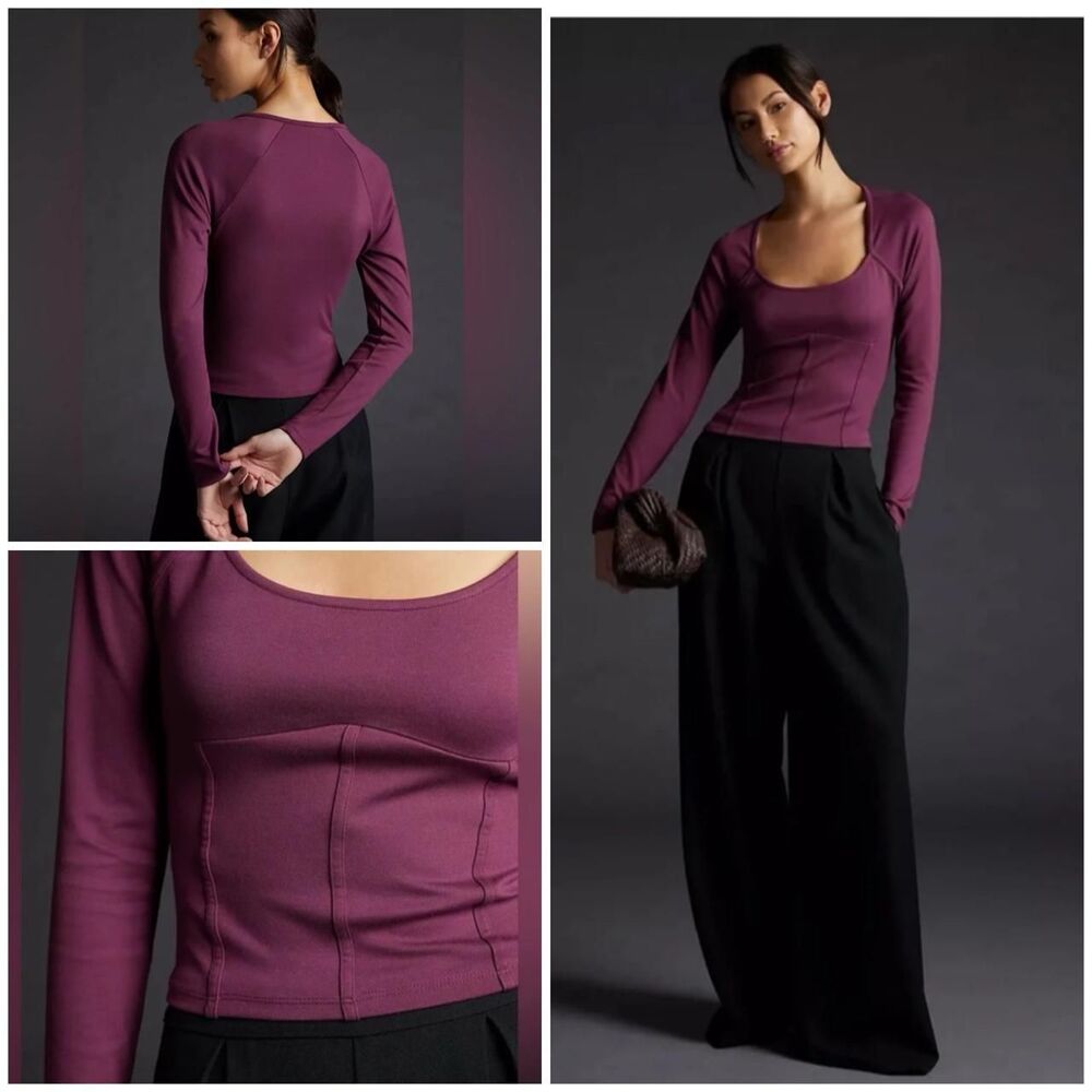 Anthropologie Women's Purple and Black Crop-top